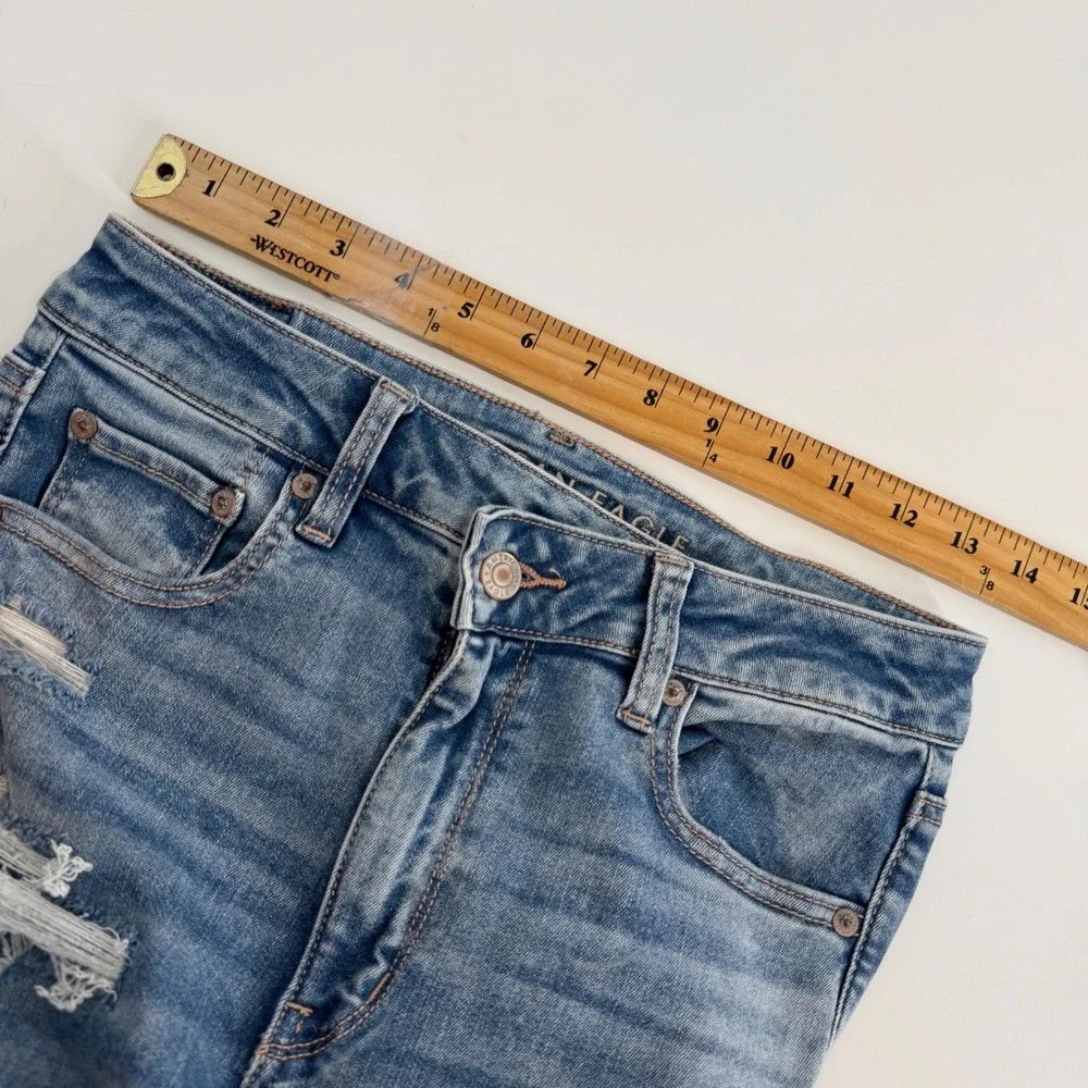 American Eagle‎ Women 6 Long Tall Blue Distressed Flare Jeans Next Level Stretch
